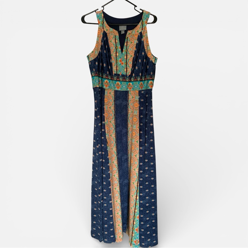 Rabbit Rabbit Rabbit Navy Maxi Dress with Turquoise and Orange Accents Size 12
